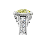 White gold Bezel Set Fancy Yellow Round  Diamond Milgrain Pave Engagement Ring_5