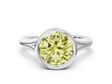 White gold Bezel Set Fancy Yellow Round  Solitaire Diamond Ring with Smooth Band 1