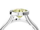 White gold Bezel Set Fancy Yellow Round  Solitaire Diamond Ring with Smooth Band 5
