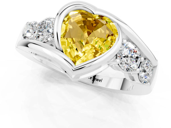 Platinum Bezel Set Heart Cut Yellow Sapphire Bypass Ring with Round  Accents