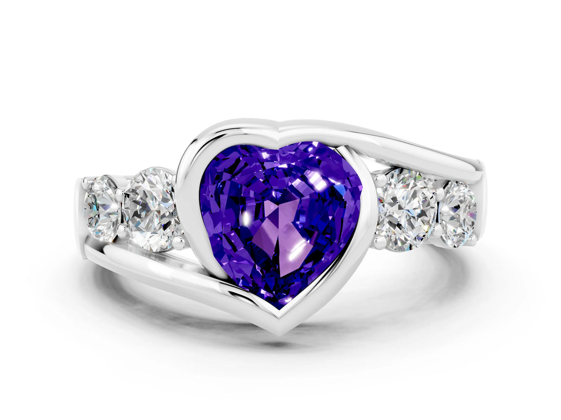White gold Bezel Set Heart Cut Diamond Split Shank Ring