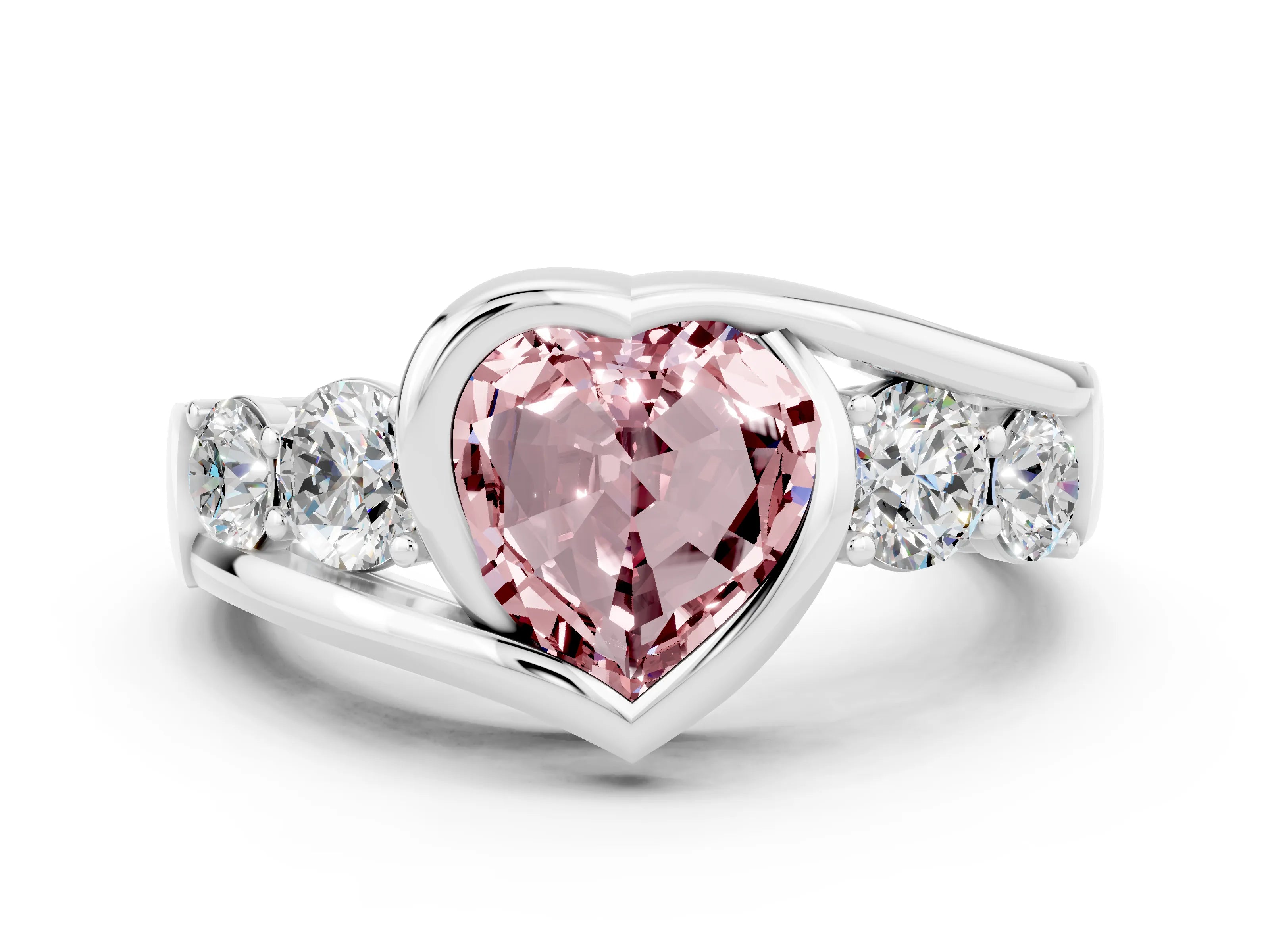 White gold Bezel Set Heart Cut Diamond Split Shank Ring