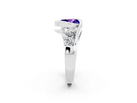 White gold Bezel Set Heart Cut Diamond Split Shank Ring_2