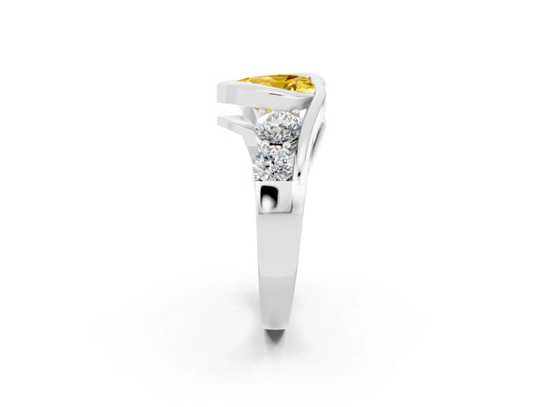 Silver Bezel Set Heart Cut Yellow Sapphire Bypass Ring with Round  Accents