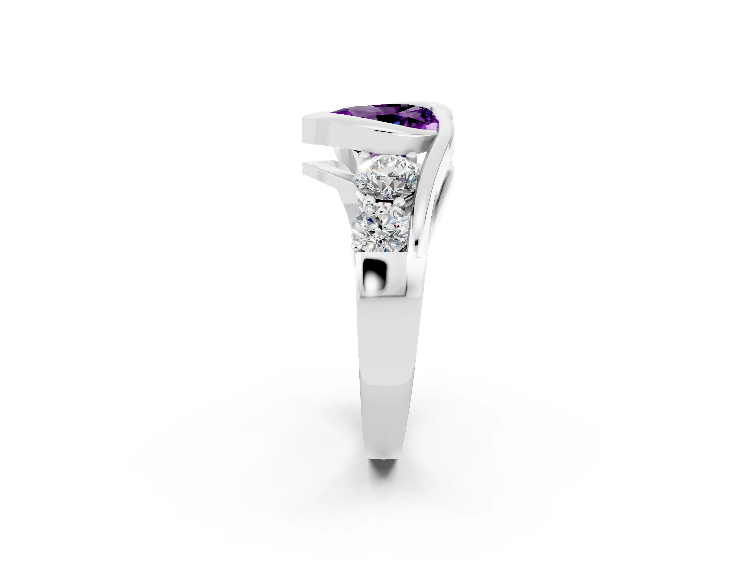 White gold Bezel Set Heart Cut Diamond Split Shank Ring_2