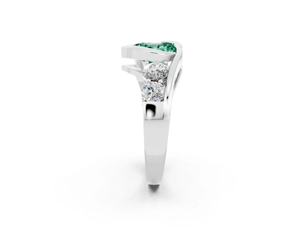 Platinum Bezel Set Heart Cut Green Sapphire Bypass Ring with Round  Accents