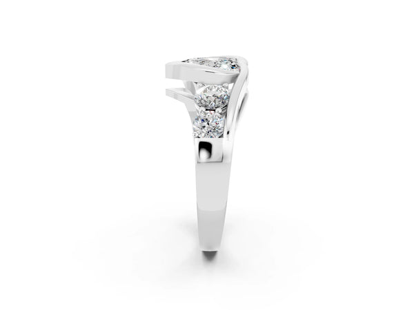 White gold Bezel Set Heart Cut Moissanite Bypass Ring with Round  Accents