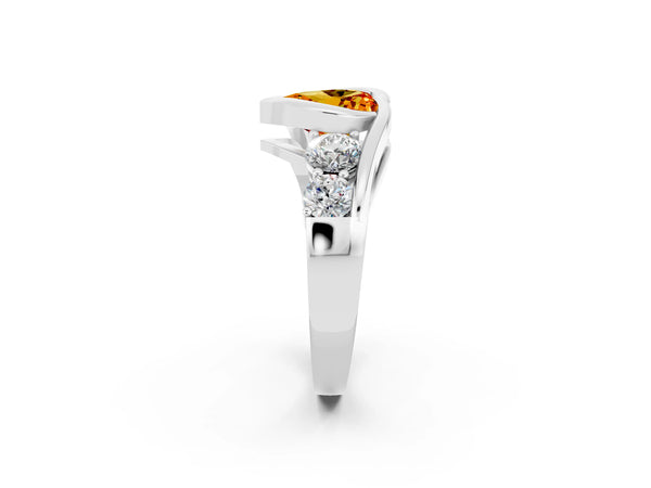 Platinum Bezel Set Heart Cut Citrine Bypass Ring with Round  Accents