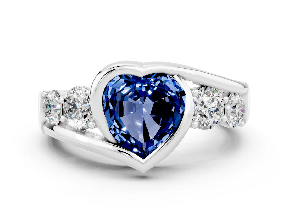White gold Bezel Set Heart Cut Diamond Split Shank Ring
