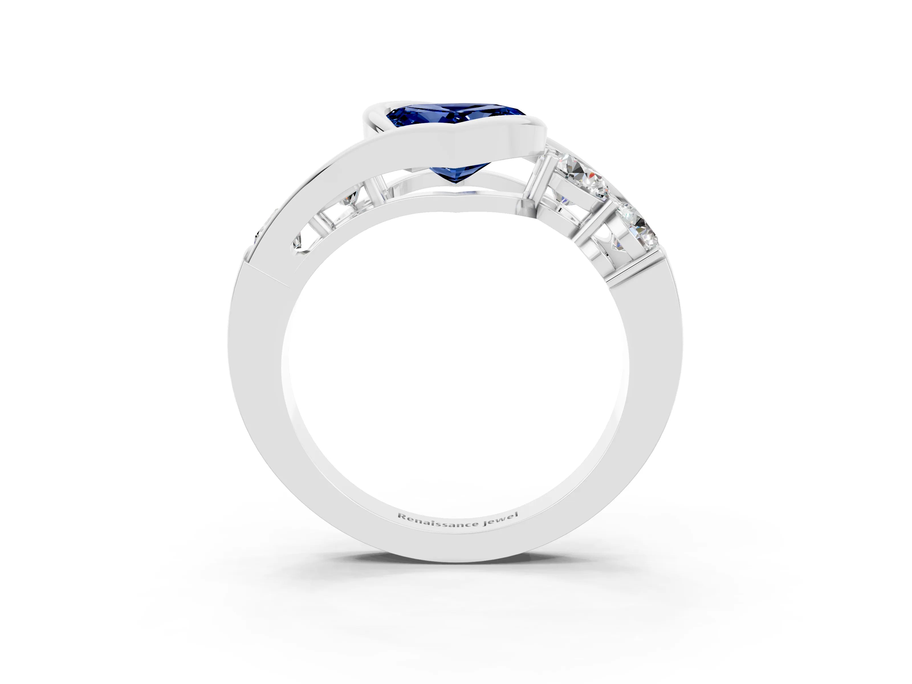 White gold Bezel Set Heart Cut Diamond Split Shank Ring_3