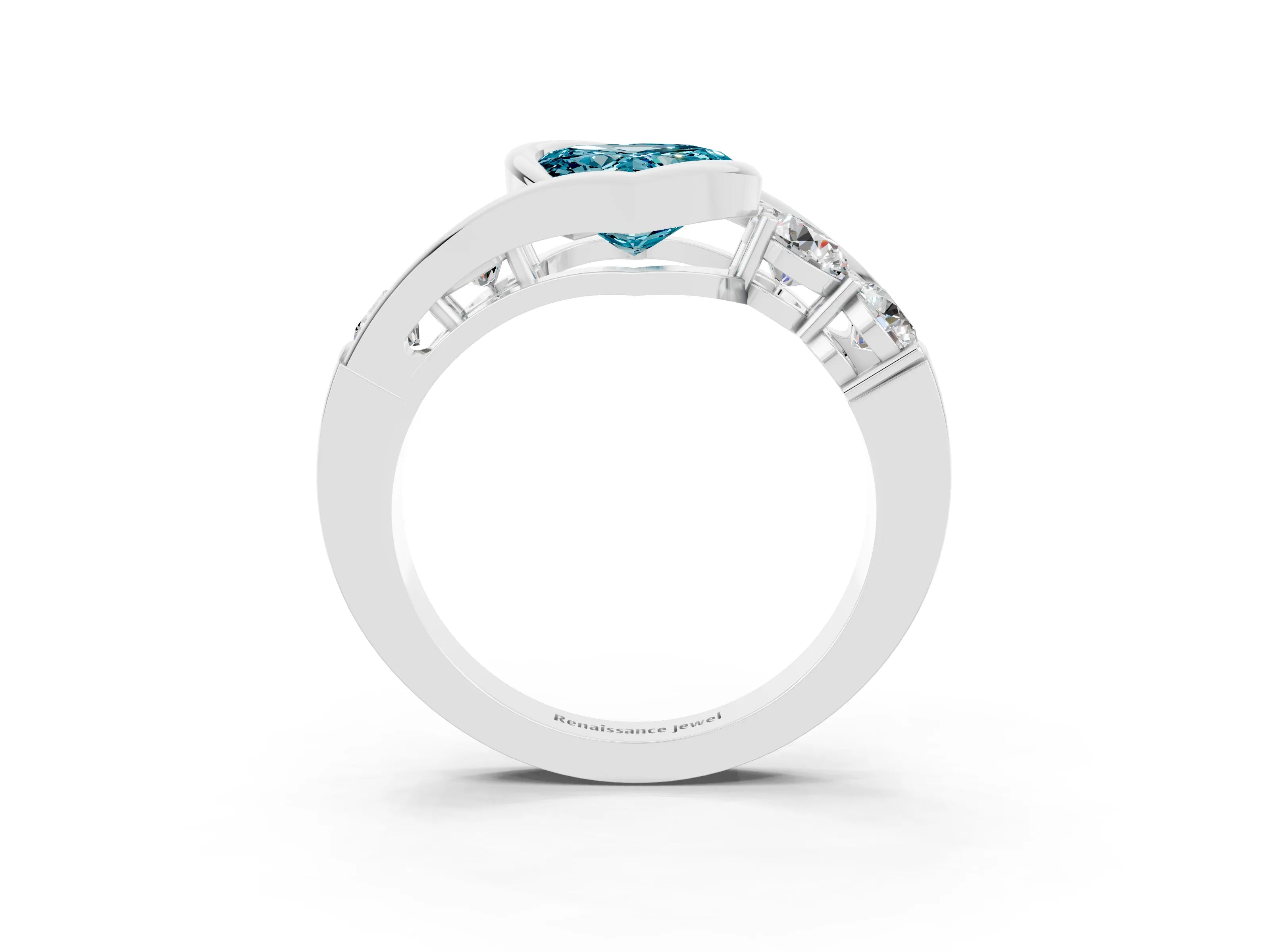 White gold Bezel Set Heart Cut Diamond Split Shank Ring_3