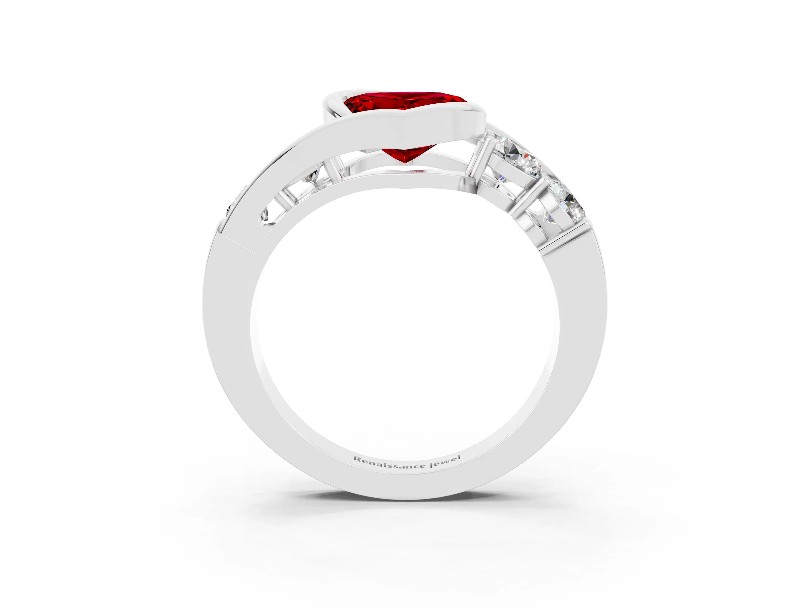 White gold Bezel Set Heart Cut Diamond Split Shank Ring_3