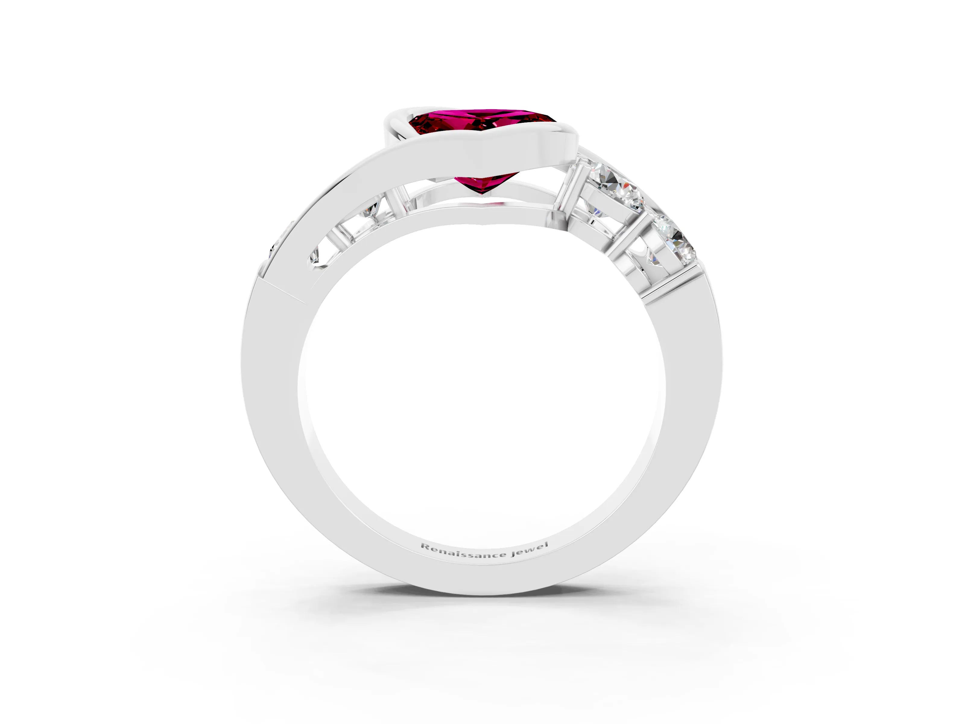 White gold Bezel Set Heart Cut Diamond Split Shank Ring_3