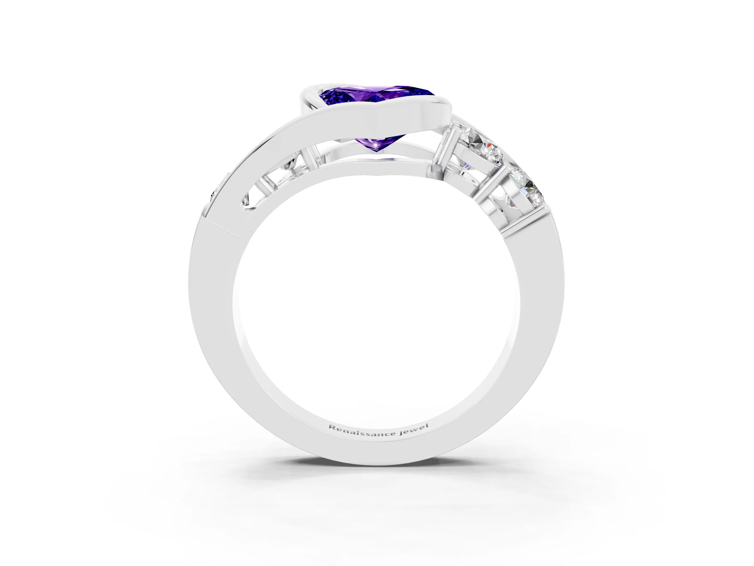 White gold Bezel Set Heart Cut Diamond Split Shank Ring_3