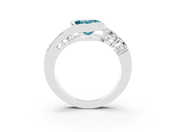 Silver Bezel Set Heart Cut Diamond Split Shank Ring
