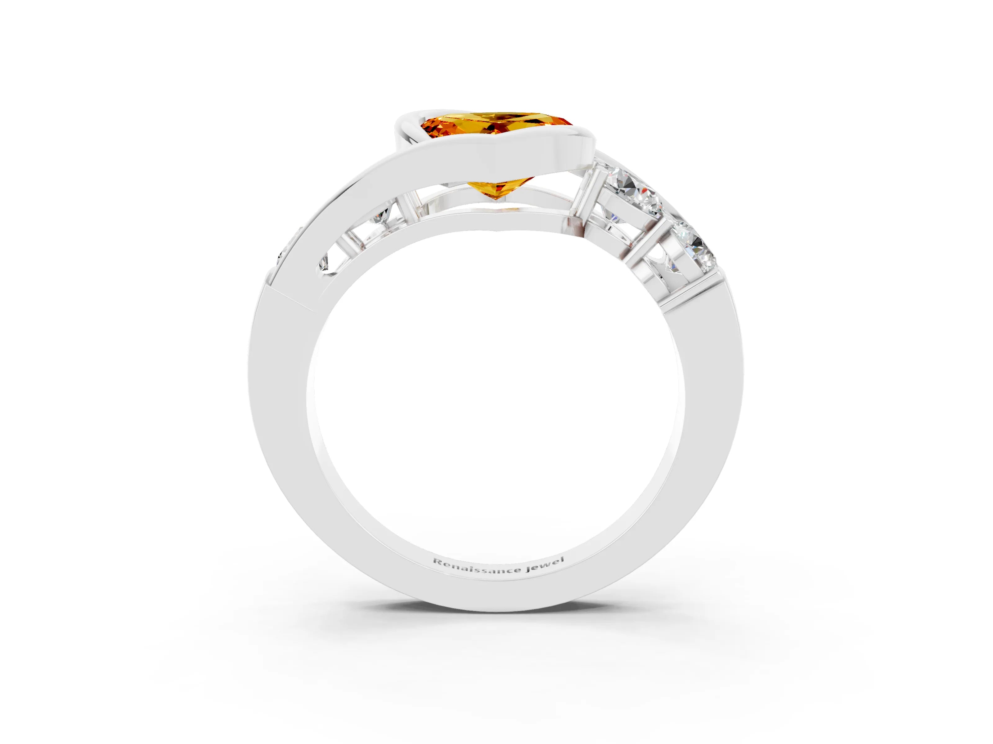 White gold Bezel Set Heart Cut Diamond Split Shank Ring_3