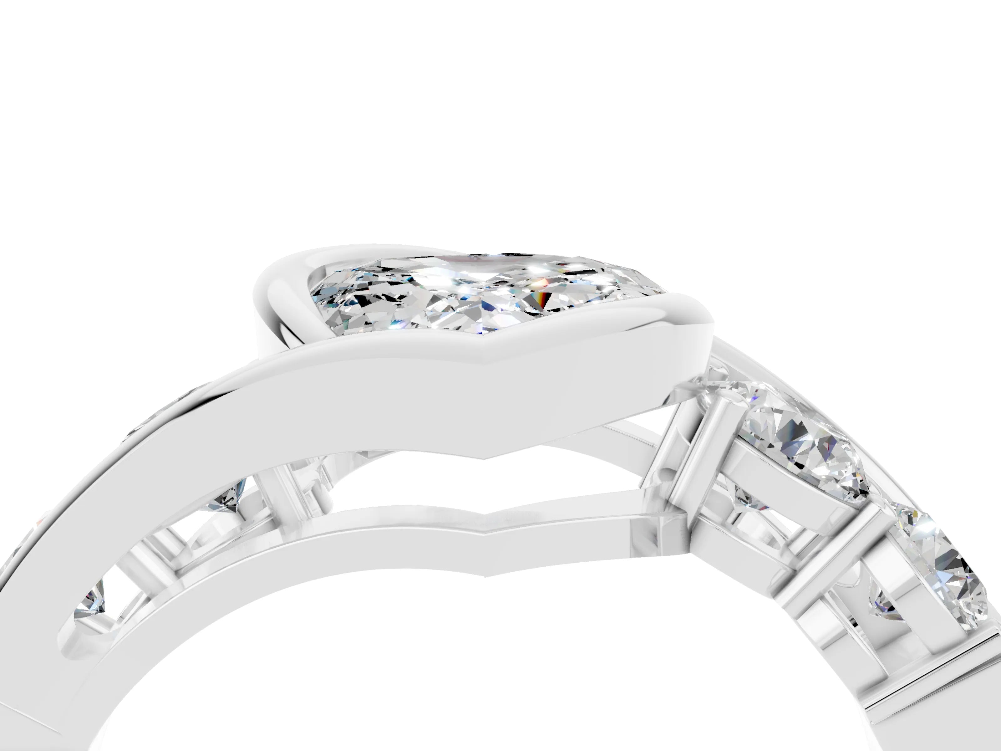 White gold Bezel Set Heart Cut Diamond Split Shank Ring_4