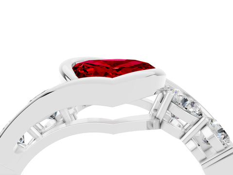 White gold Bezel Set Heart Cut Diamond Split Shank Ring_4