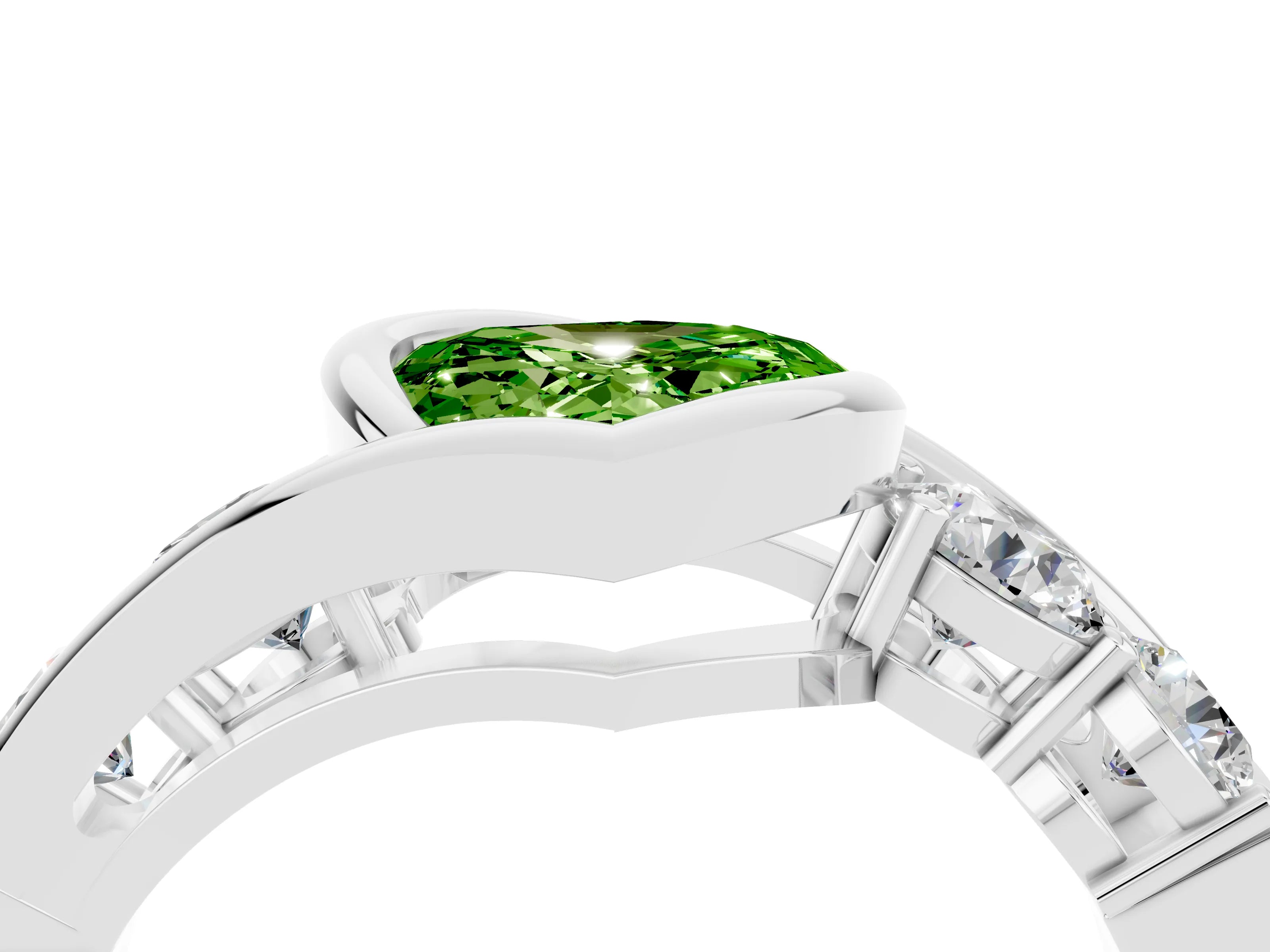 White gold Bezel Set Heart Cut Diamond Split Shank Ring_4