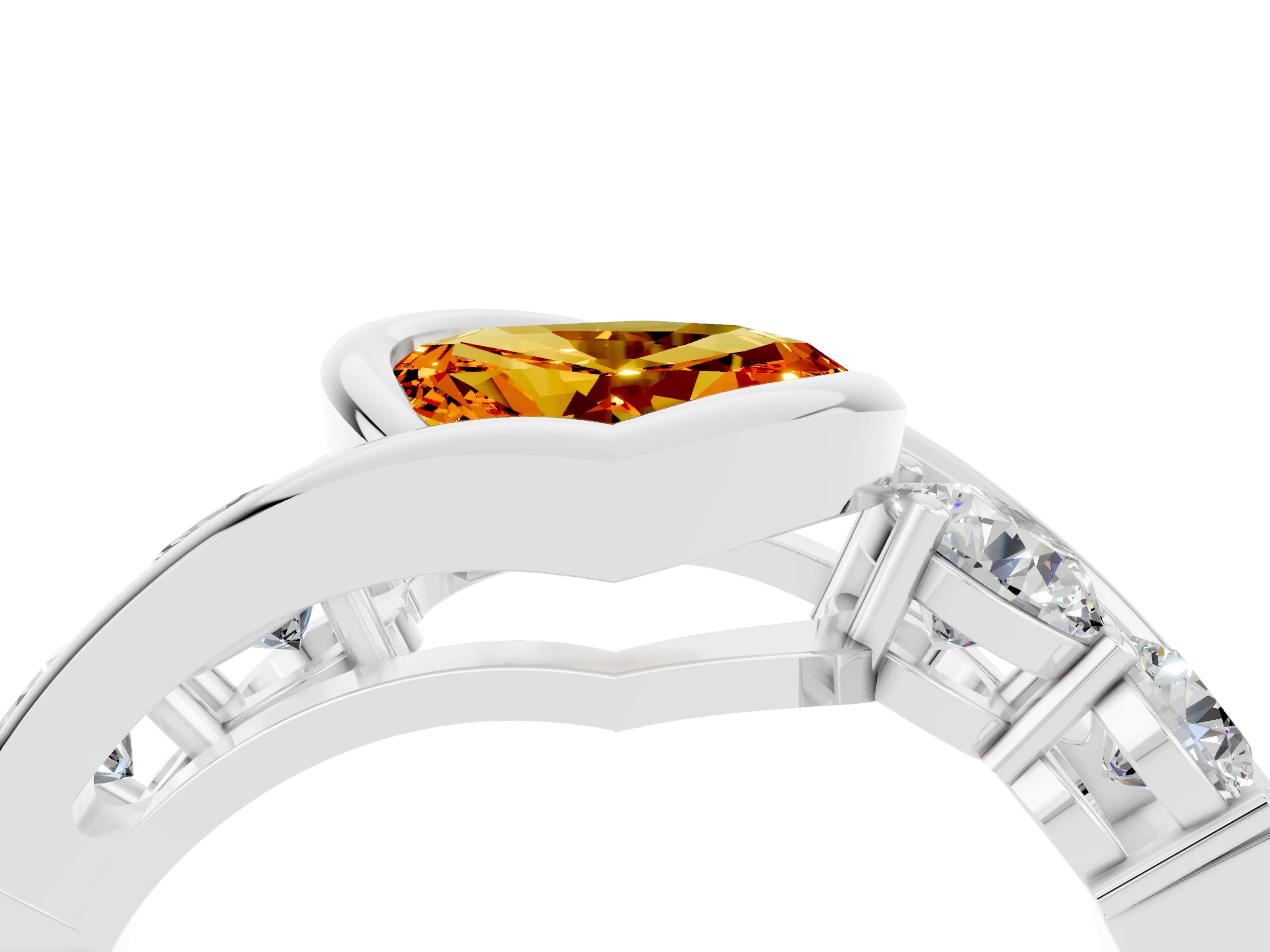 White gold Bezel Set Heart Cut Diamond Split Shank Ring_4