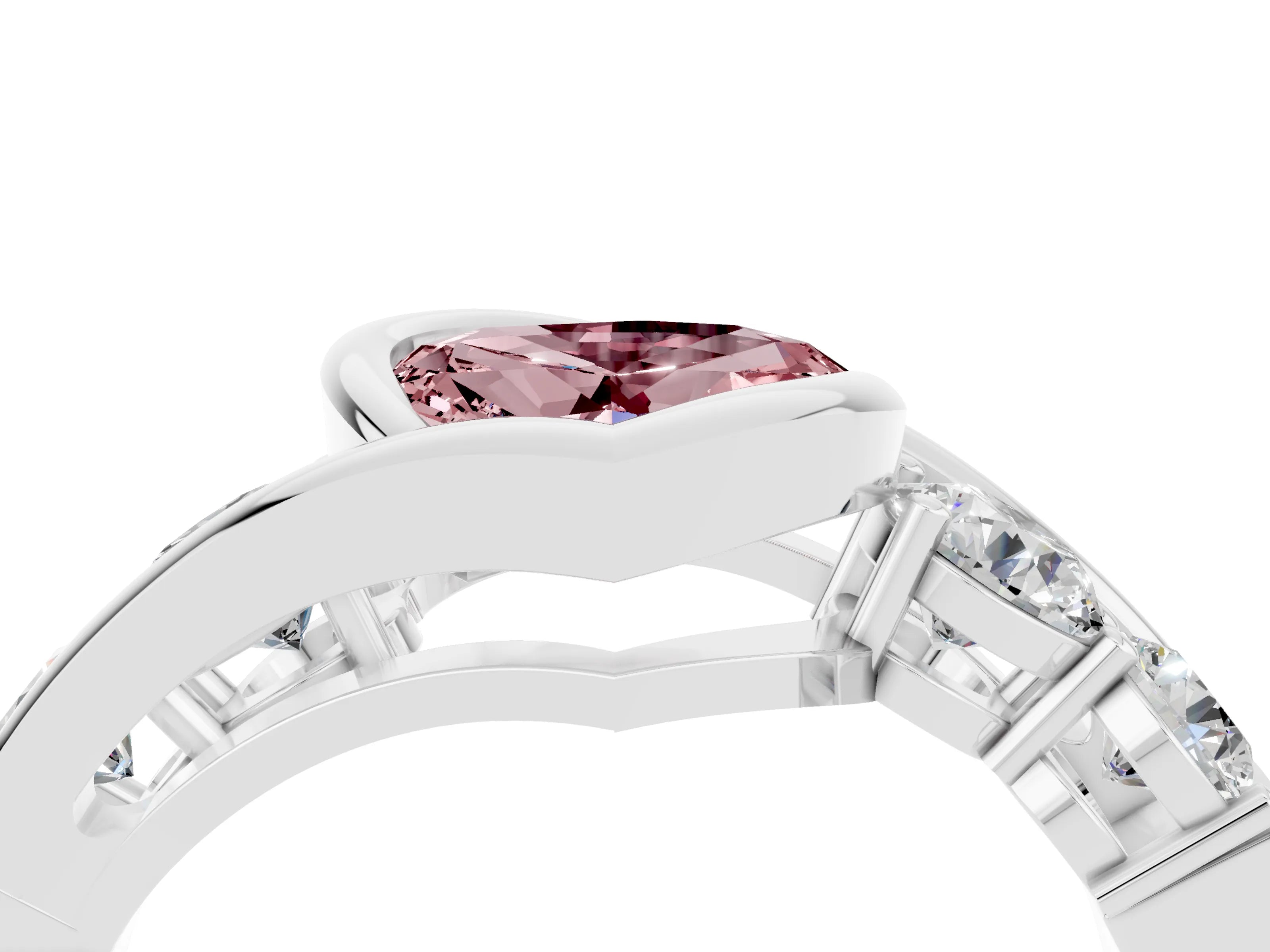 White gold Bezel Set Heart Cut Diamond Split Shank Ring_4
