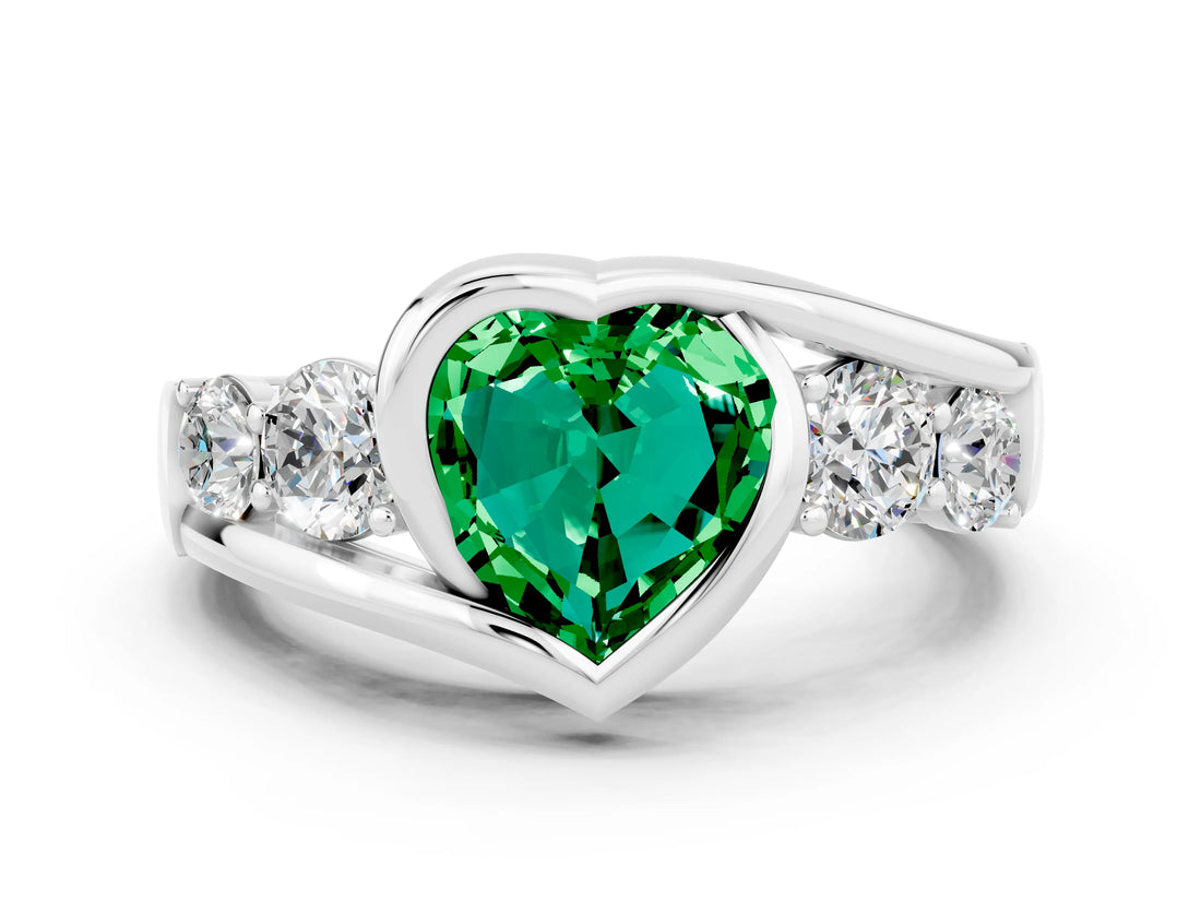 White gold Bezel Set Heart Cut Diamond Split Shank Ring