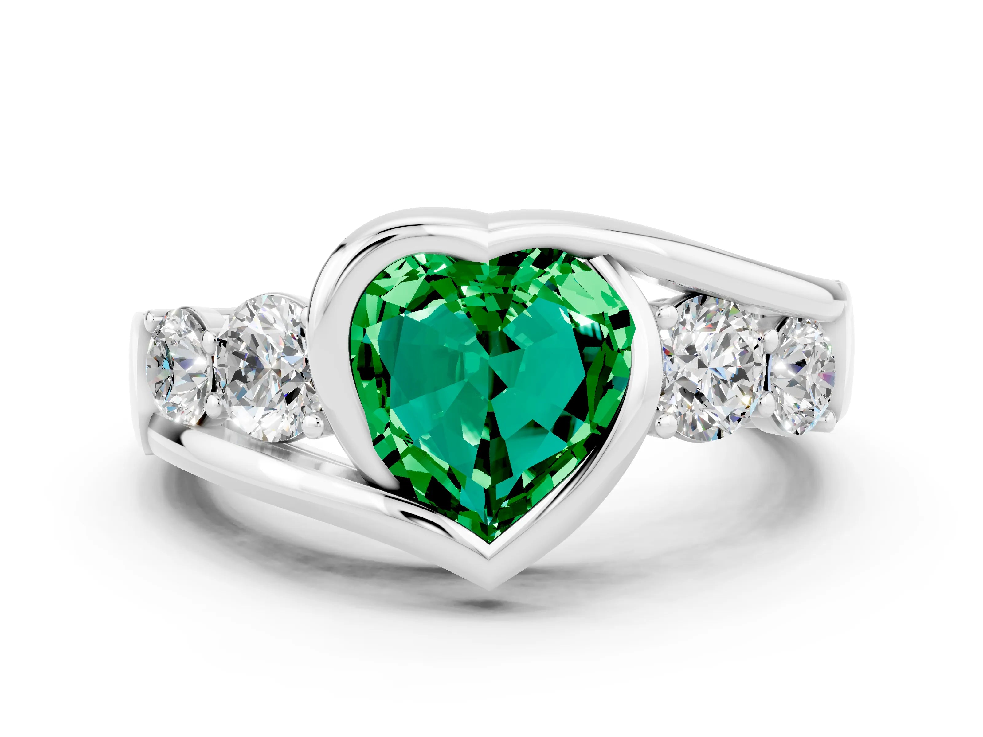 White gold Bezel Set Heart Cut Diamond Split Shank Ring