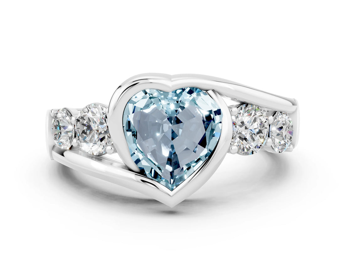 White gold Bezel Set Heart Cut Diamond Split Shank Ring
