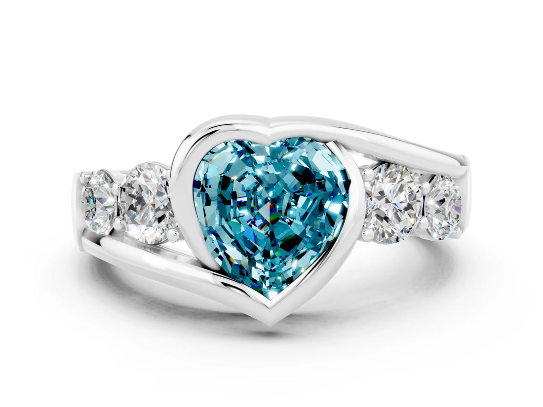 White gold Bezel Set Heart Cut Diamond Split Shank Ring