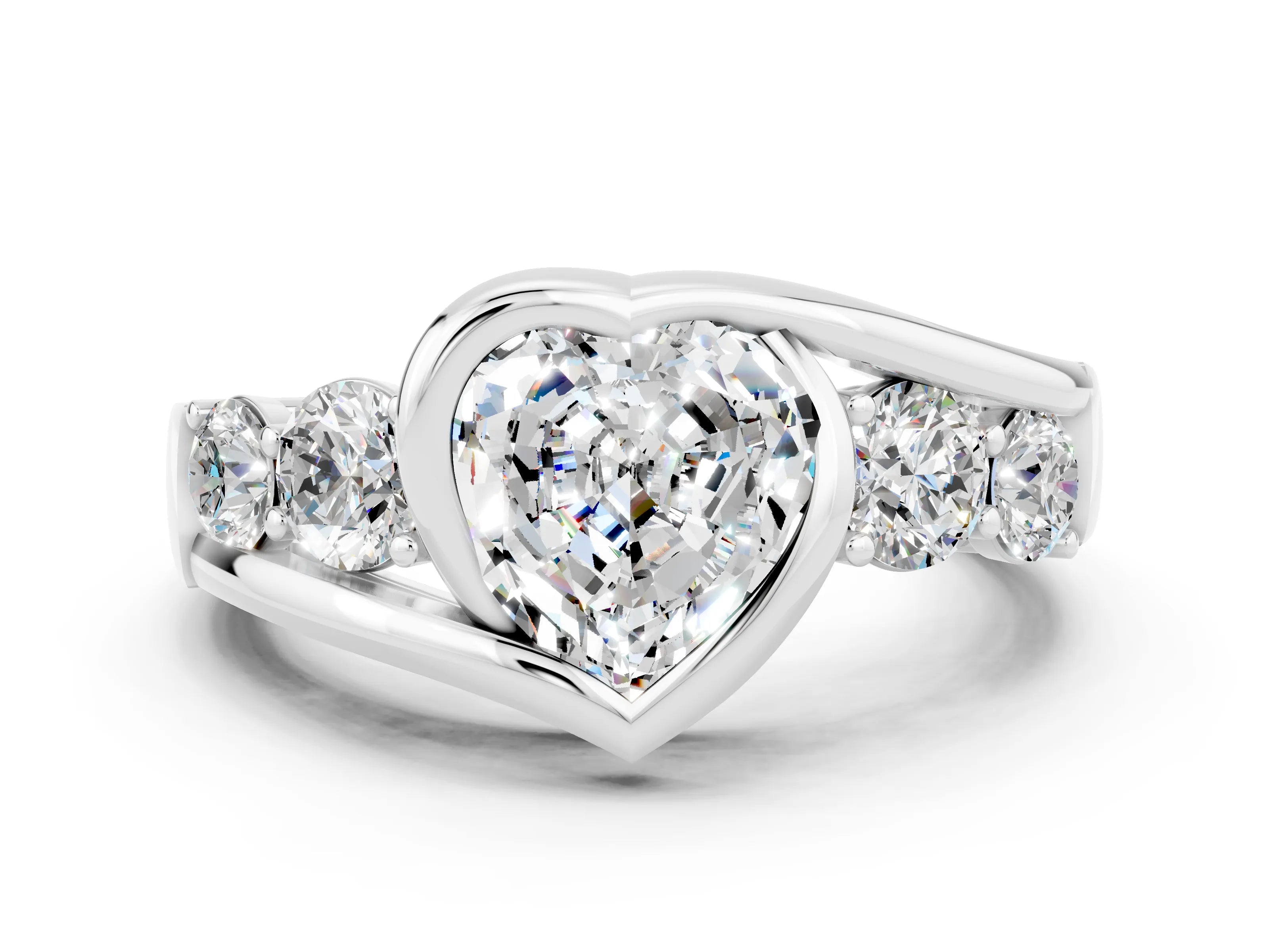 White gold Bezel Set Heart Cut Diamond Split Shank Ring