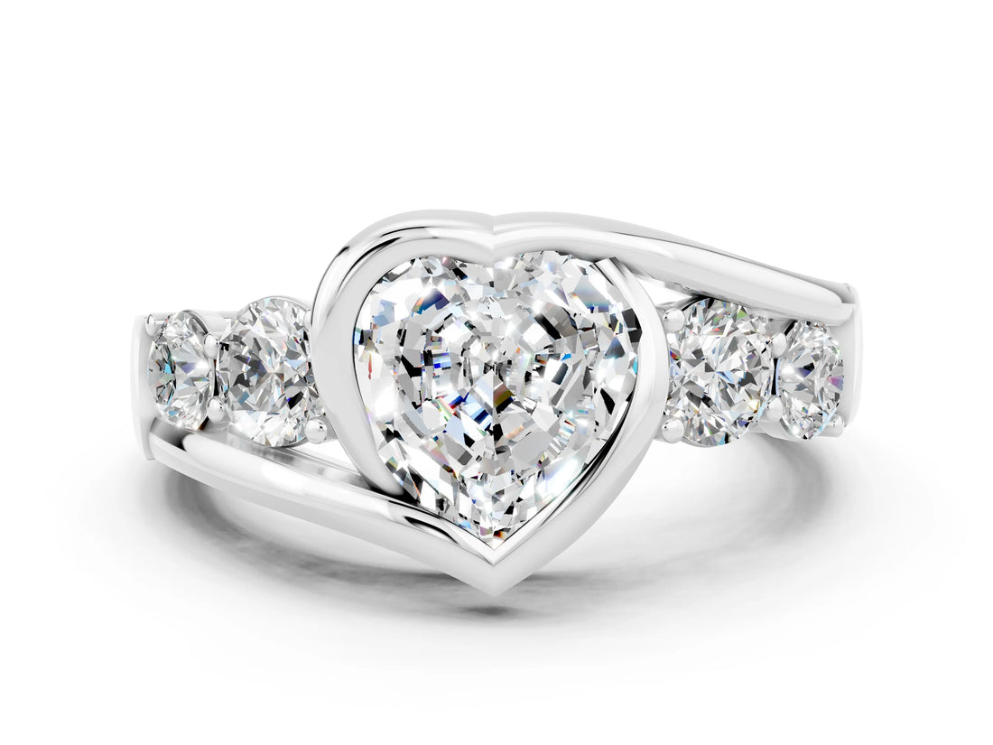 White gold Bezel Set Heart Cut Diamond Split Shank Ring