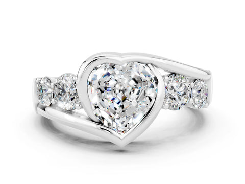 White gold Bezel Set Heart Cut Diamond Split Shank Ring