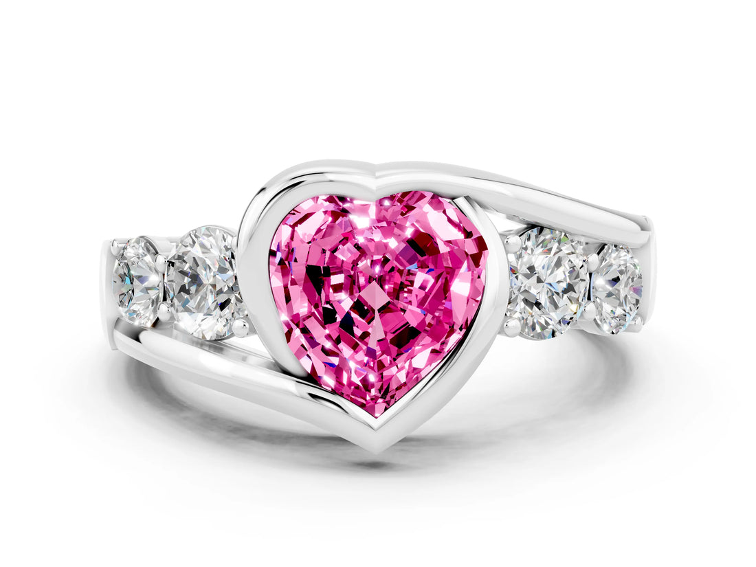 White gold Bezel Set Heart Cut Diamond Split Shank Ring