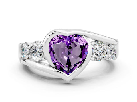 White gold Bezel Set Heart Cut Diamond Split Shank Ring