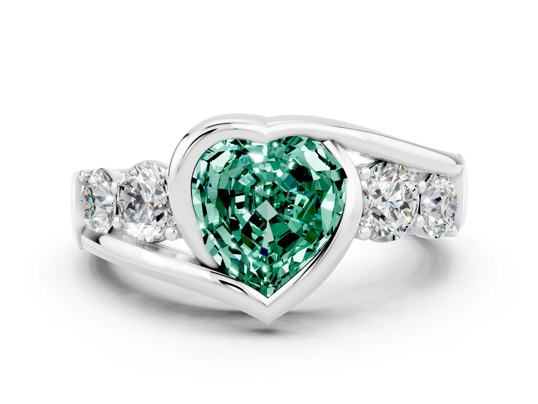 White gold Bezel Set Heart Cut Diamond Split Shank Ring