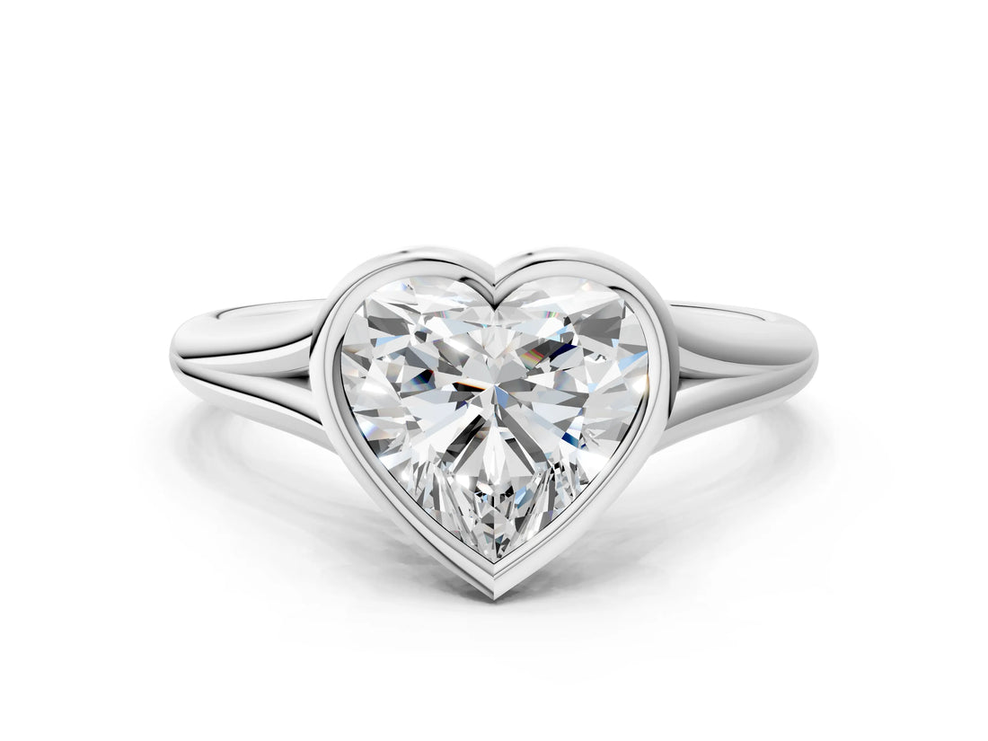 White gold Bezel Set Heart Cut Solitaire Ring with Tapered Band