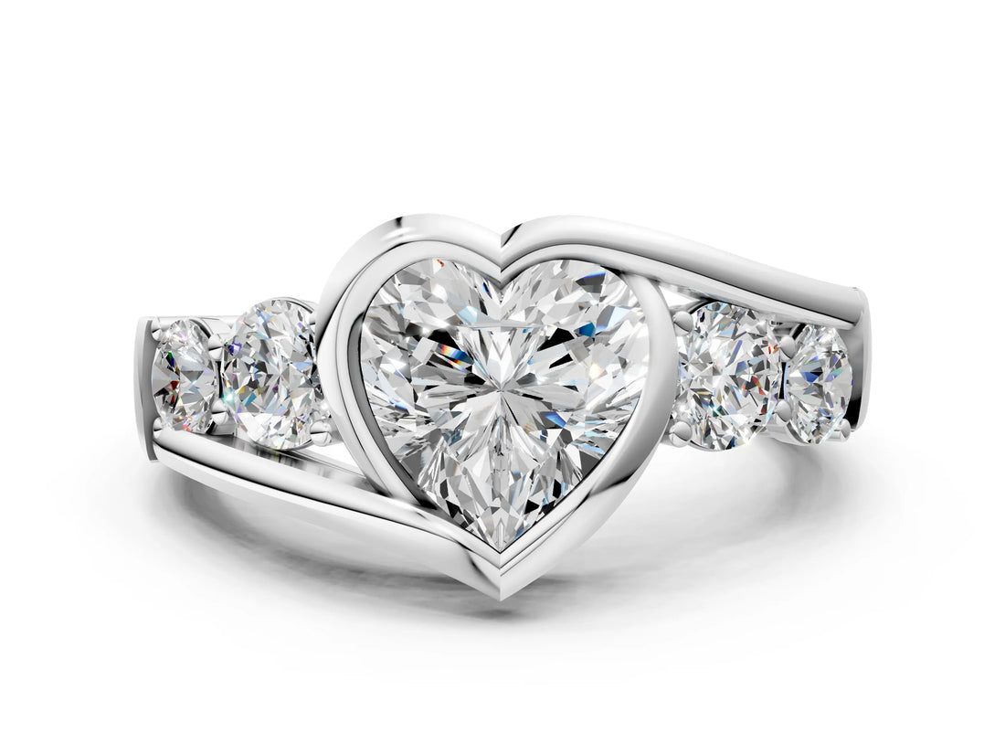 White gold Bezel Set Heart Diamond Split Shank Ring_3