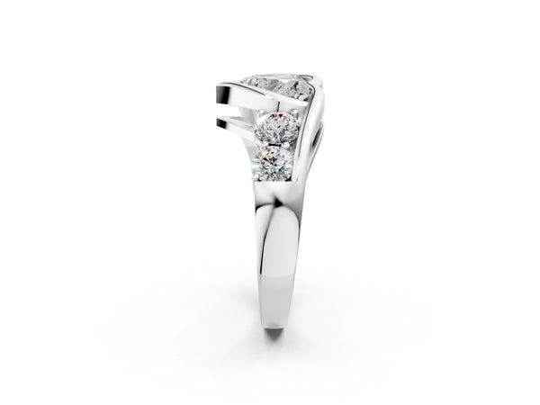 White Gold Heart-Shaped Bezel Bypass Engagement Ring Setting with Round Side Accents