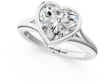 White gold Bezel Set Heart Solitaire Diamond Ring with Smooth Band 2