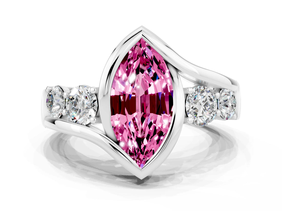 White gold Bezel Set Marquise Cut Diamond Split Shank Ring