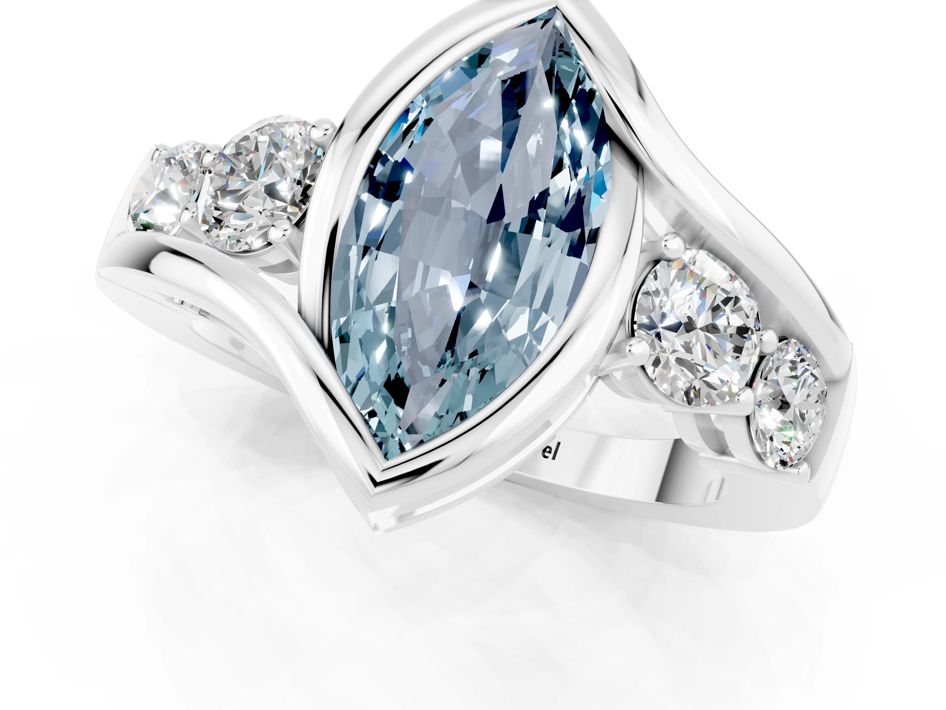 White gold Bezel Set Marquise Cut Diamond Split Shank Ring_1