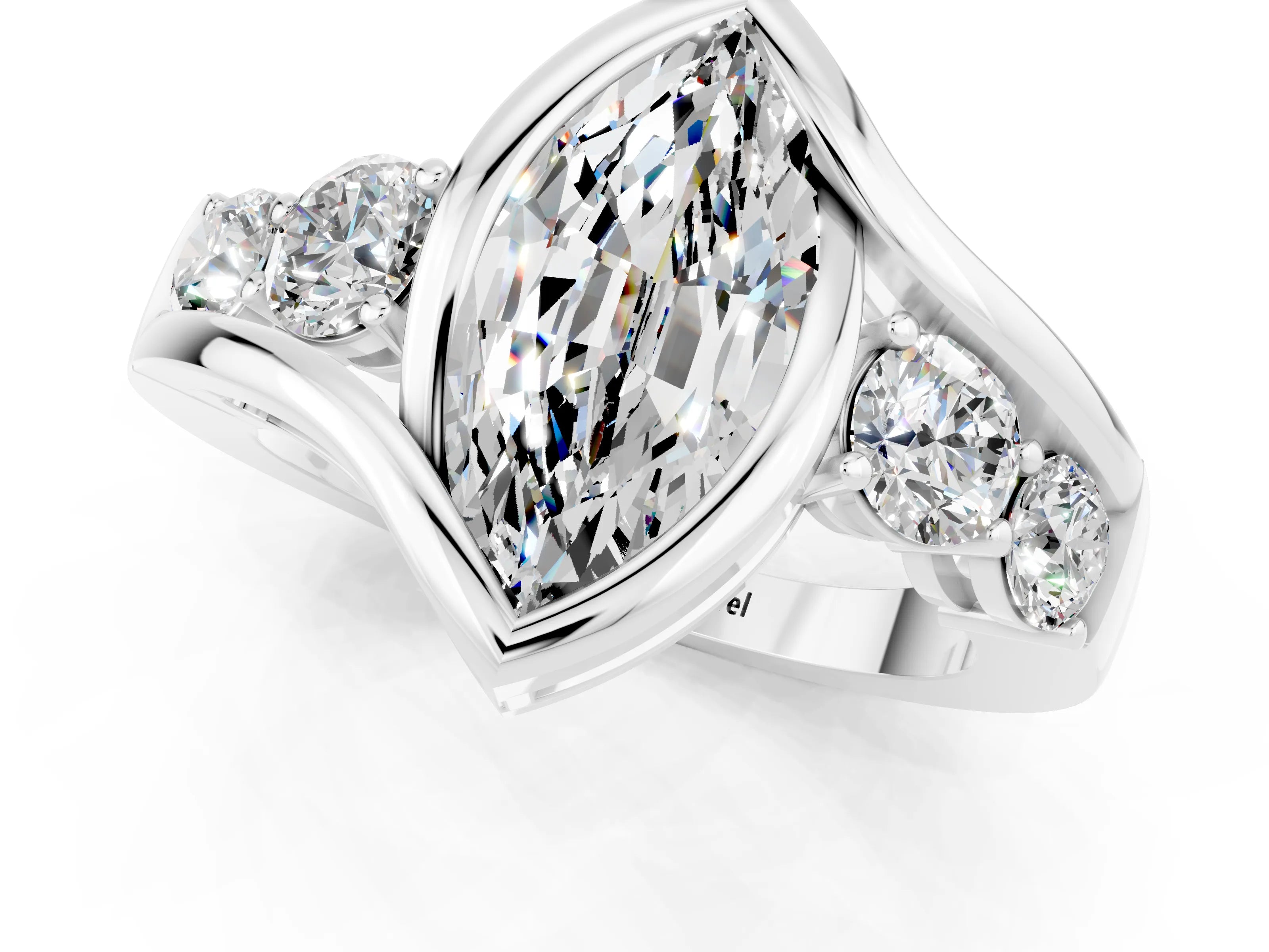 White gold Bezel Set Marquise Cut Diamond Split Shank Ring_1