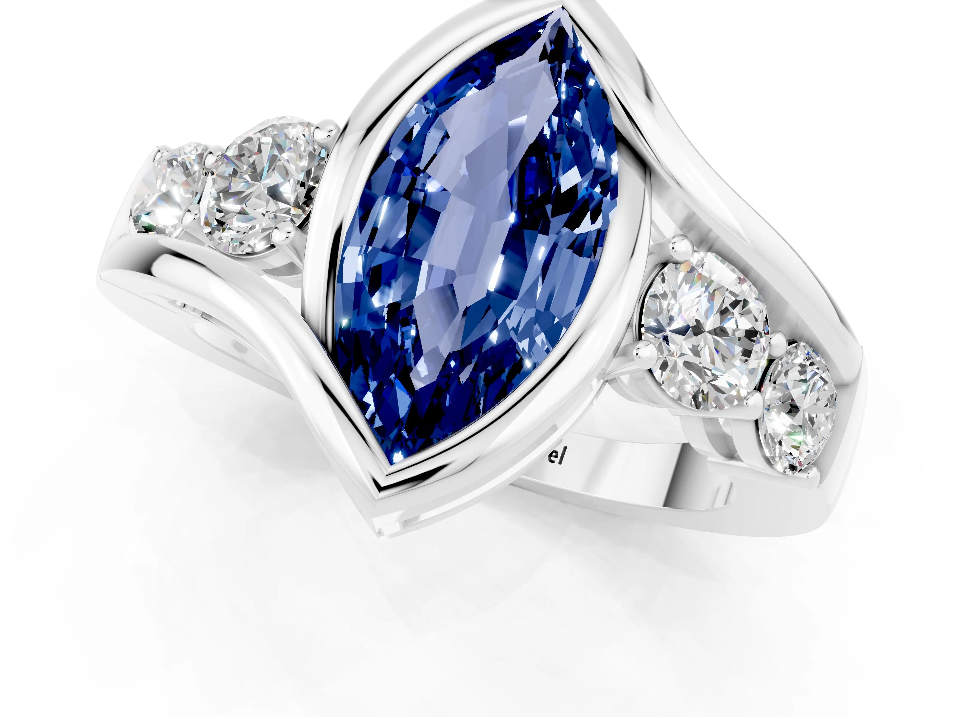 White gold Bezel Set Marquise Cut Diamond Split Shank Ring_1