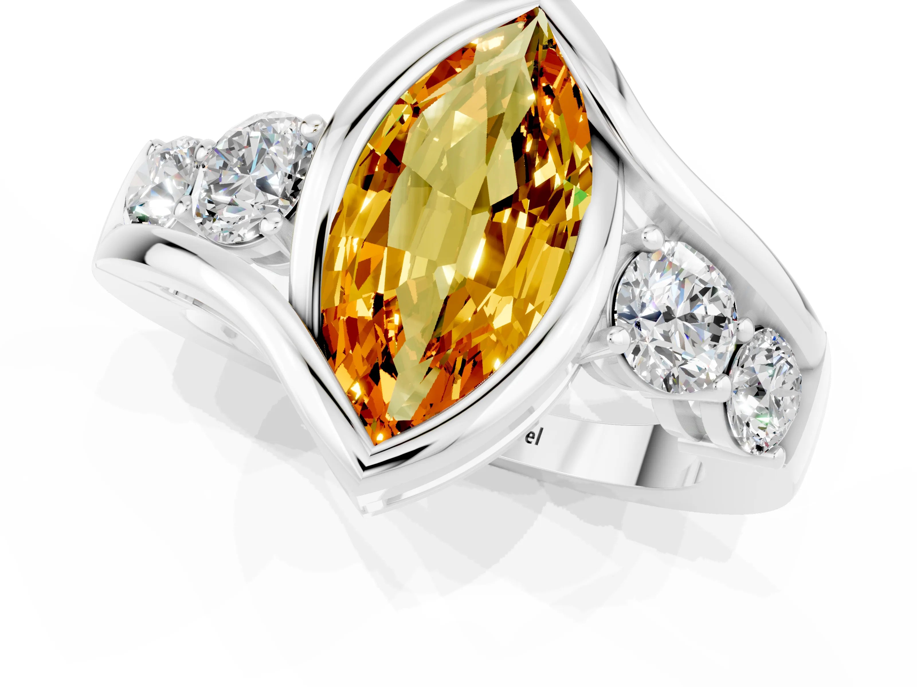 White gold Bezel Set Marquise Cut Diamond Split Shank Ring_1