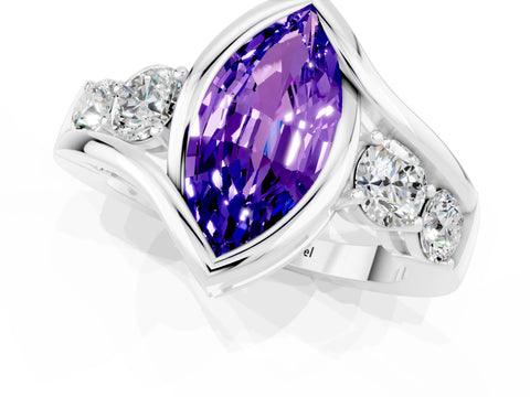 White gold Bezel Set Marquise Cut Diamond Split Shank Ring_1