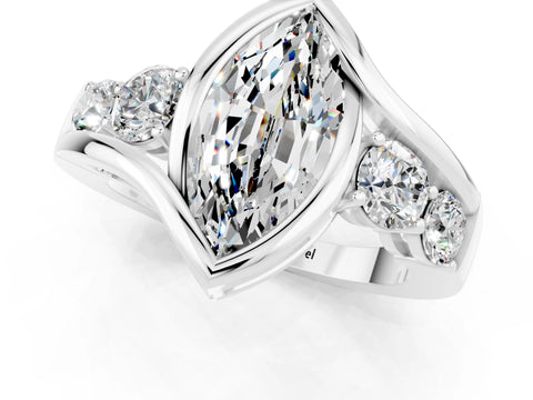 White gold Bezel Set Marquise Cut Diamond Split Shank Ring_1