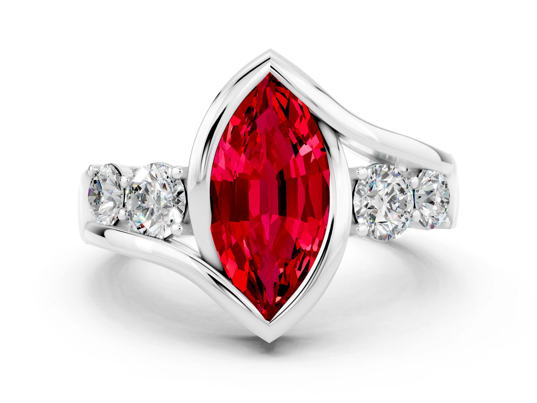 White gold Bezel Set Marquise Cut Diamond Split Shank Ring