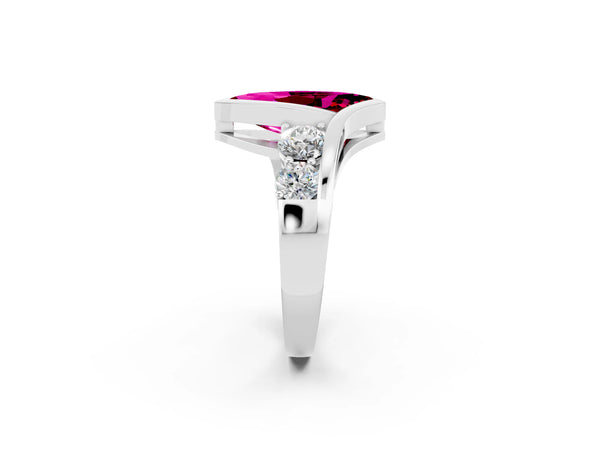 Platinum Bezel Set Marquise Cut Garnet Bypass Ring with Round  Accents