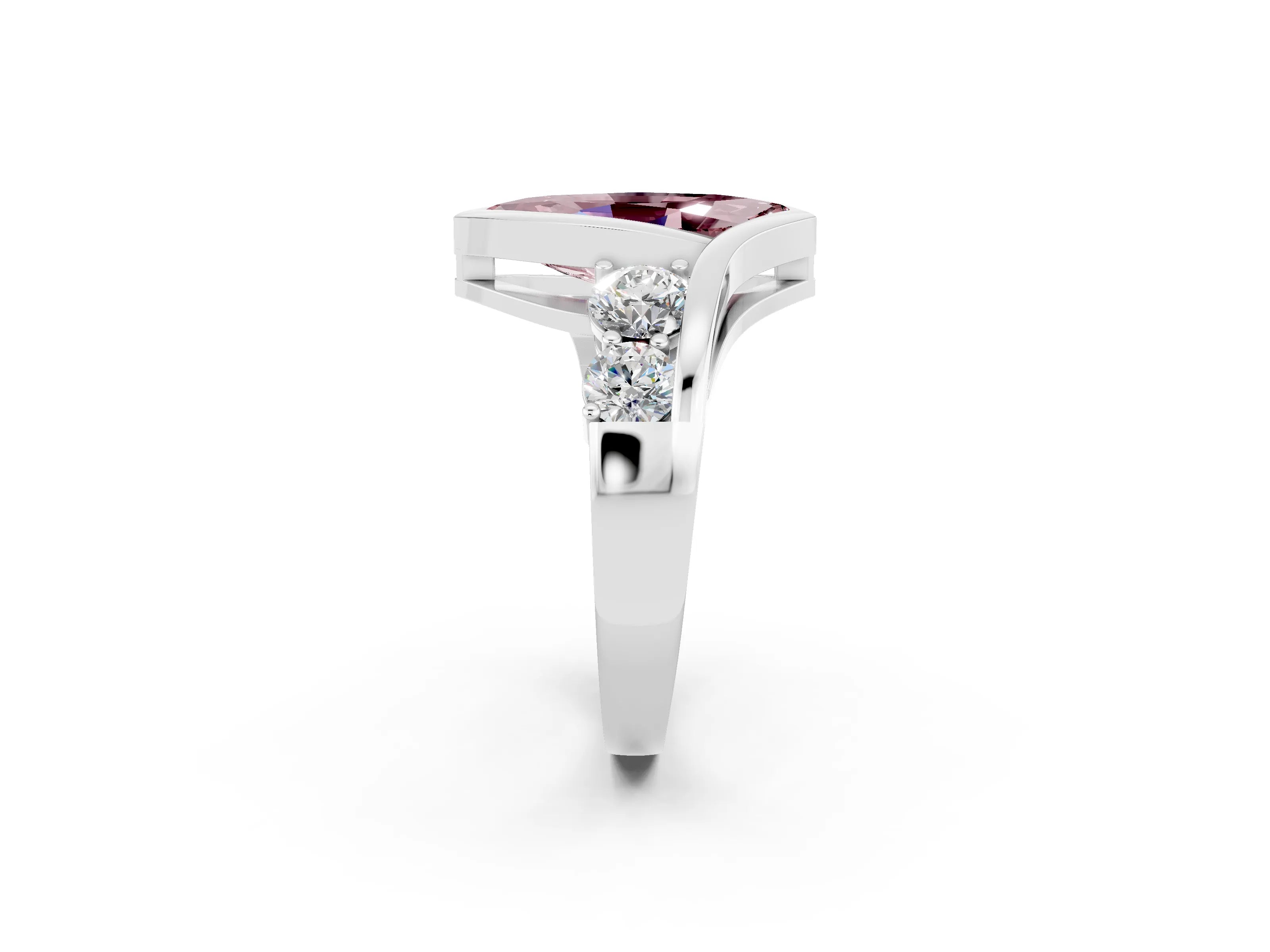 White gold Bezel Set Marquise Cut Diamond Split Shank Ring_2