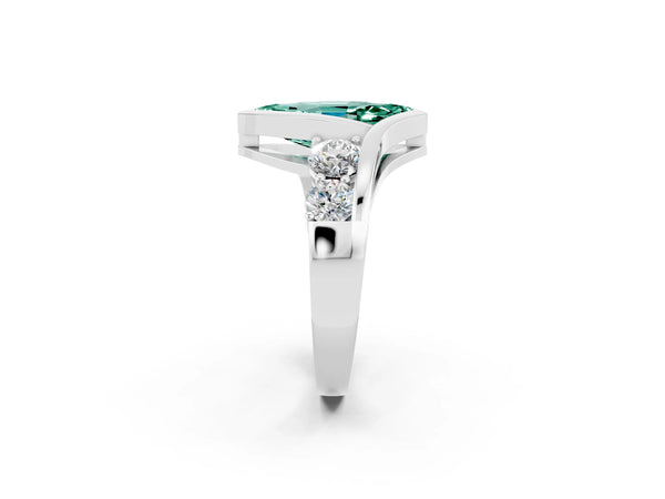 Silver Bezel Set Marquise Cut Green Sapphire Bypass Ring with Round  Accents